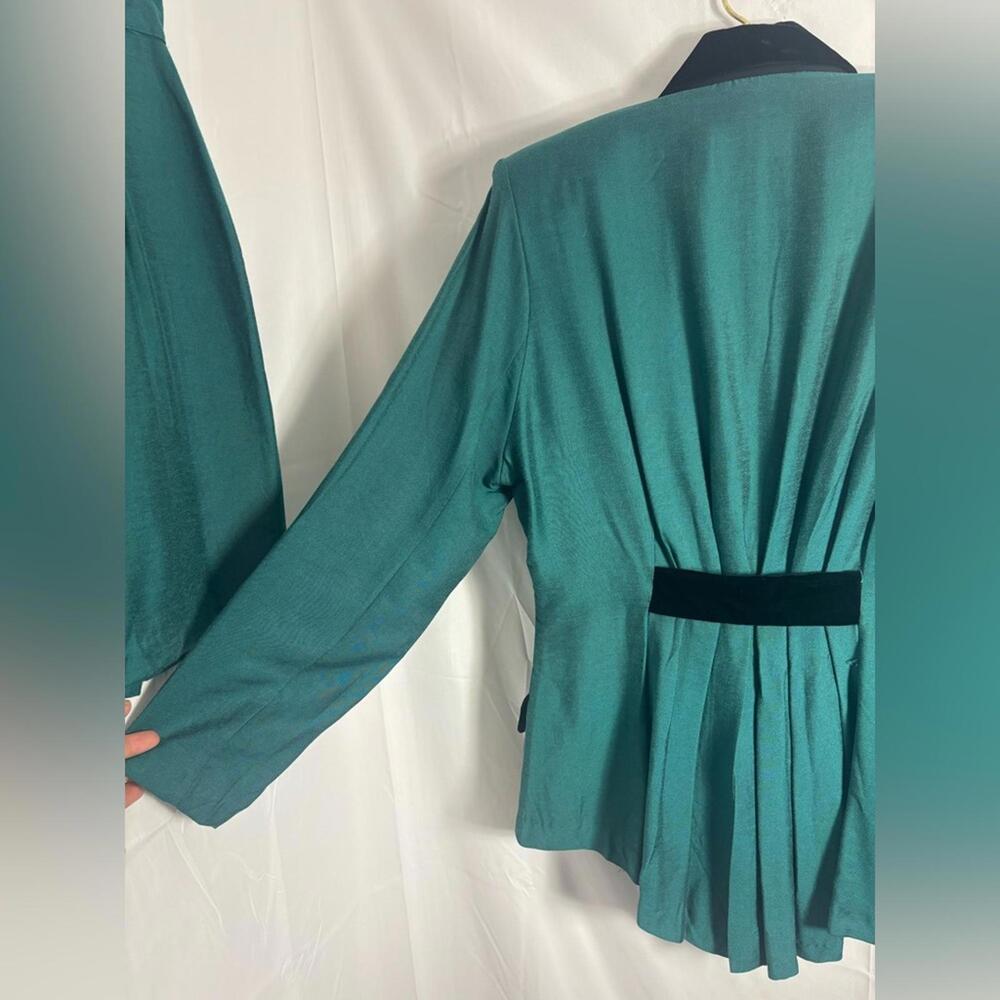 VTG 90s Teal+Black Velvet Structured Blazer and Pencil Skirt Set Size S - Picture 4 of 15